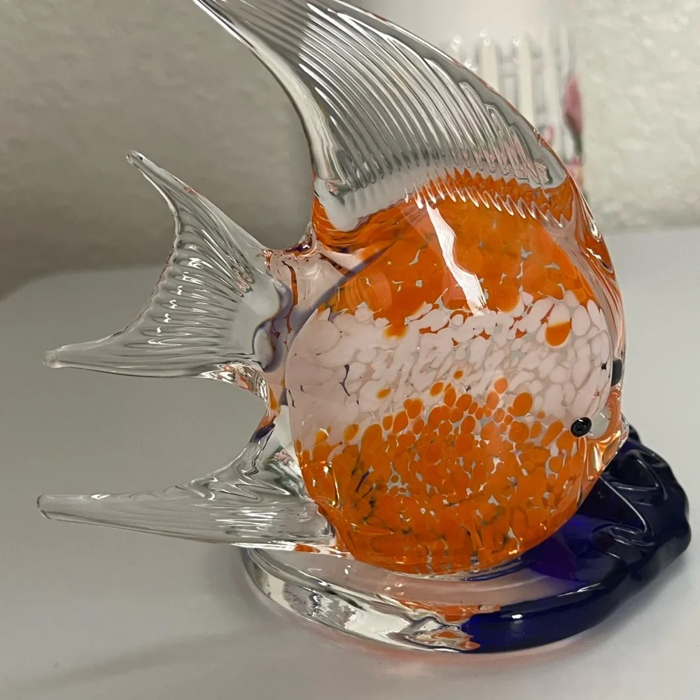 Handcrafted Glass Fish Tealight Candle Figurine - Orange and Blue